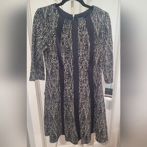 Gabby Skye Navy/ivory 3/4 Sleeve Aline Dress Size 12 NWT